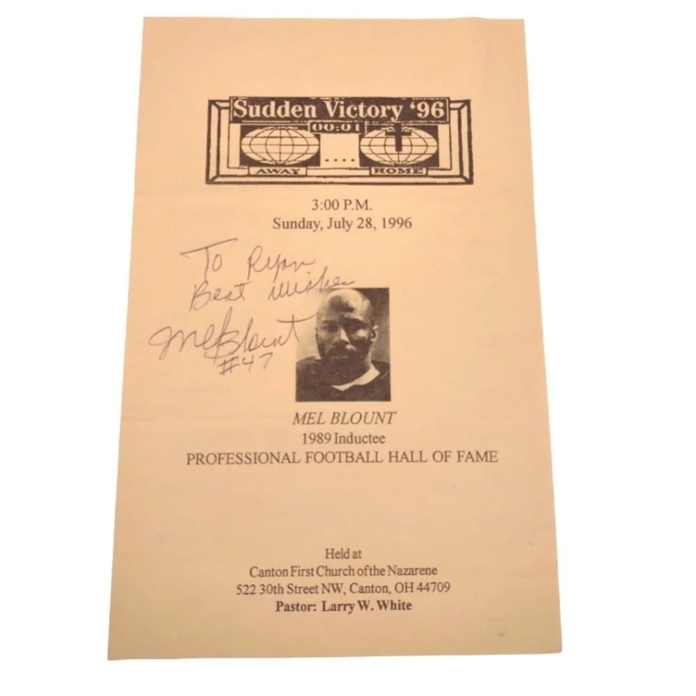 Signed Football Hall of Fame Mike Blount 1996 Sudden Victory Pamphlet Vintage